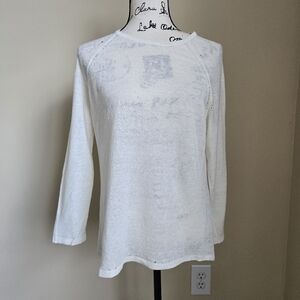 J.Mclaughlin Linen Top Womens S Ivory Lightweight Semi Sheer Long Sleeve